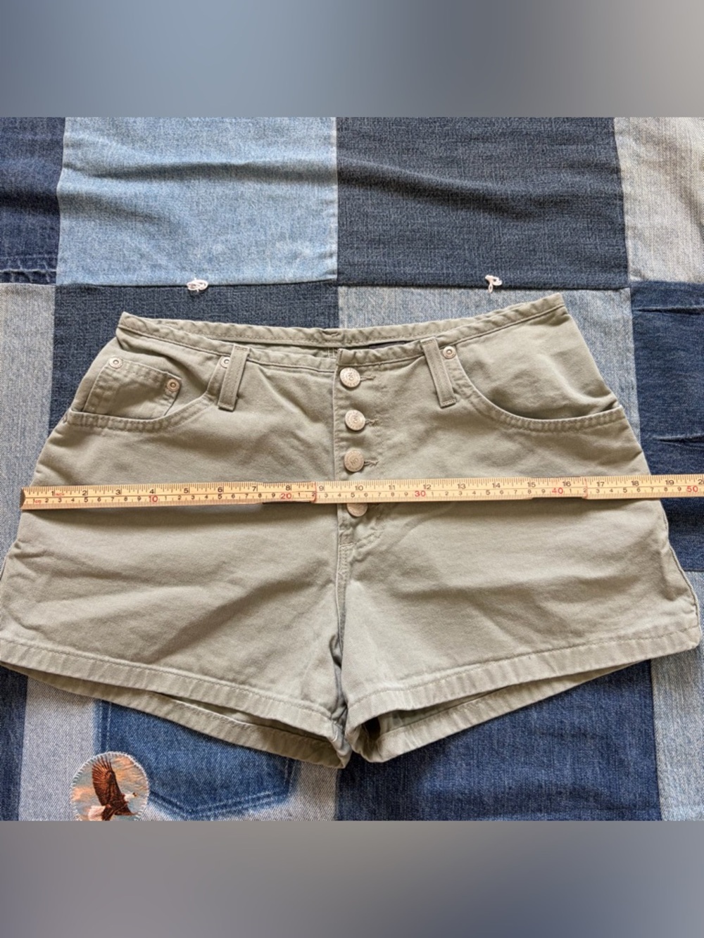 no boundaries Vintage Button Fly Mini Shorts Sage Green 90s Mid Rise Size 7 - Picture 8 of 10